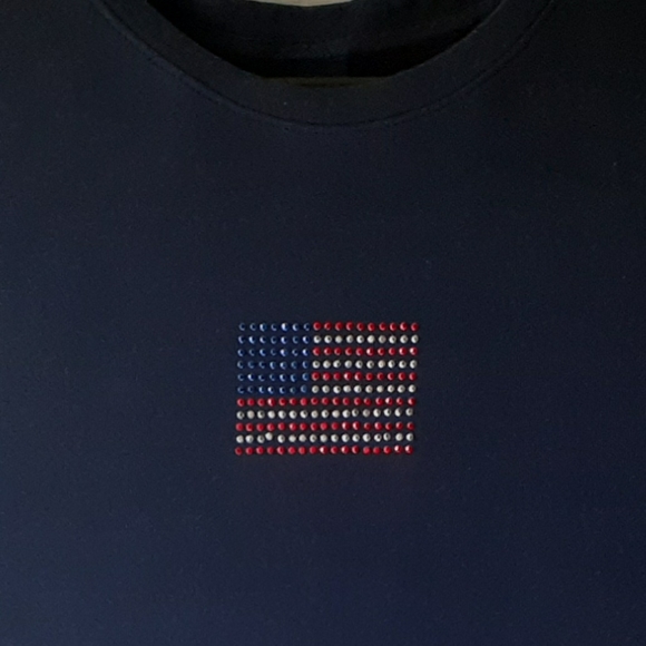 Ms.Lee women's navy blue USA flag short sleeve top - Picture 6 of 8